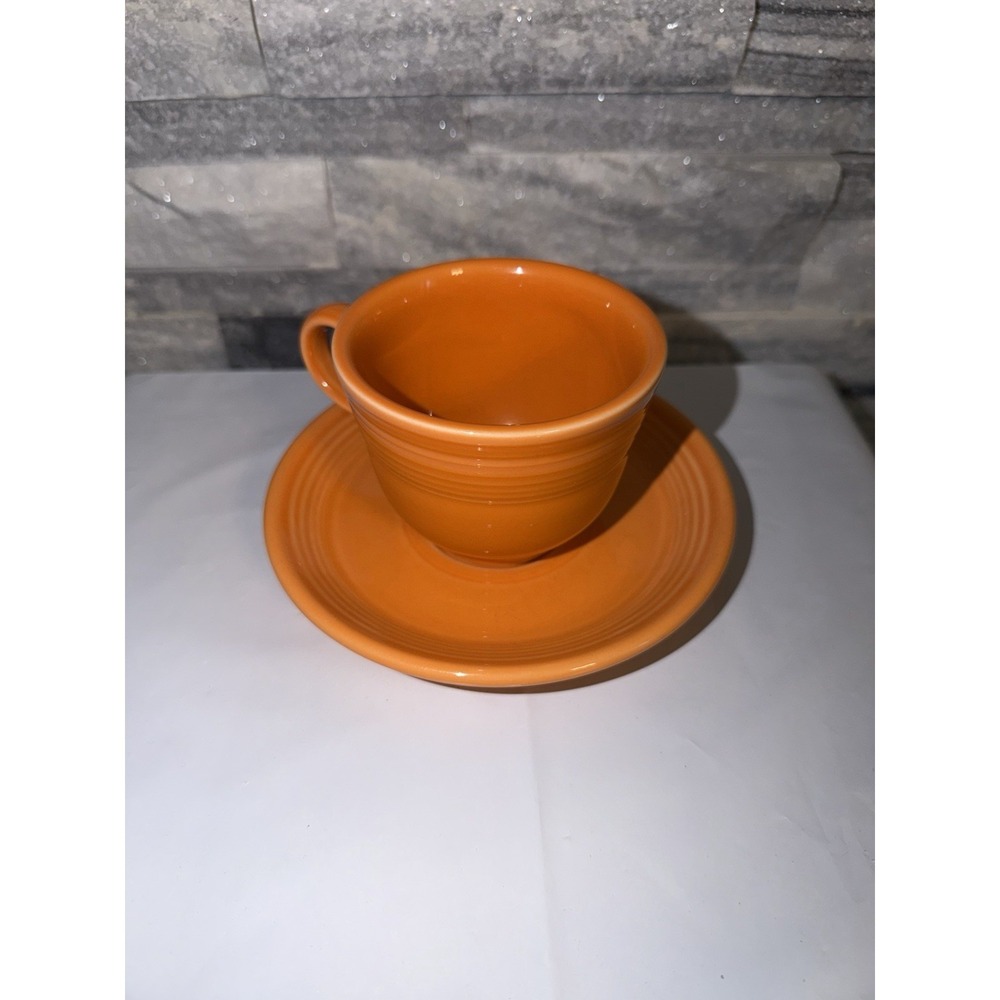 Fiesta Ware Orange Cup & Saucer Set Homer Laughlin USA Lead Free